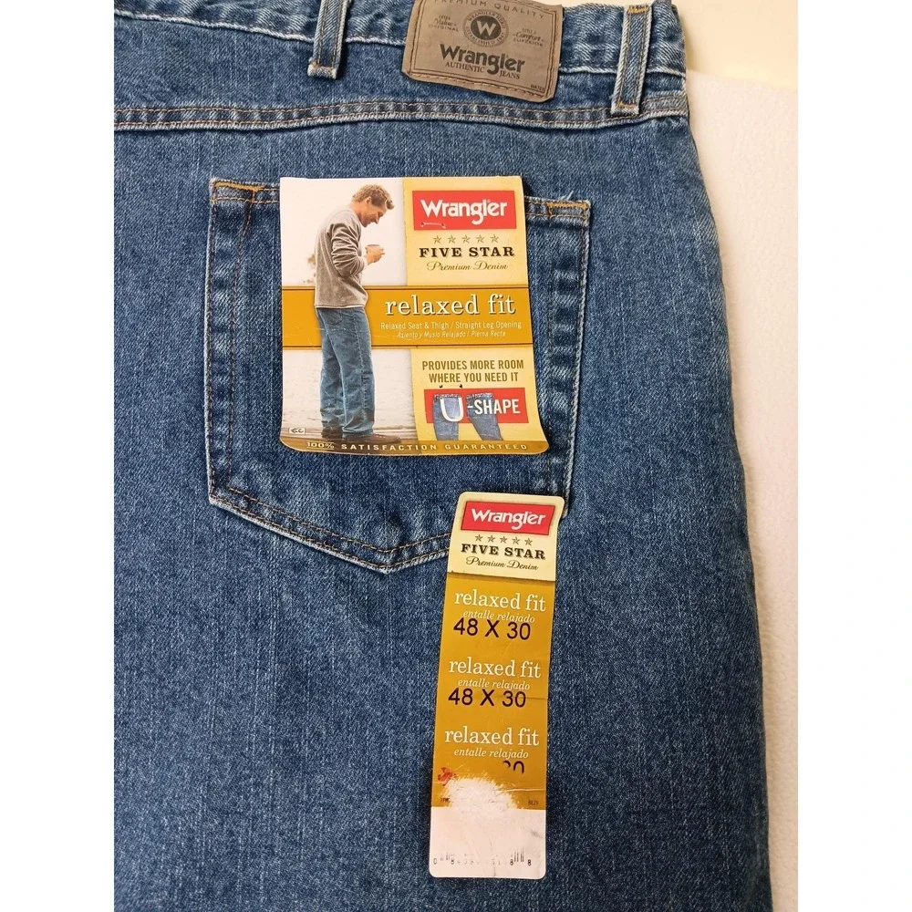 Wrangler Mens Relaxed Fit Straight Leg Jeans Blue Denim Five Star 48x30